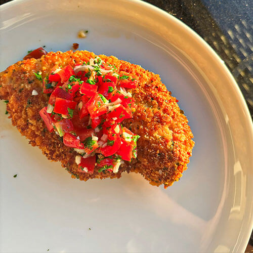 Crispy Chicken Milanese with Tomato Salad